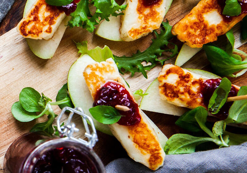 Päronsnittar med halloumi